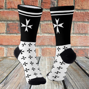 White Maltese Cross, St. John, Malta flag / symbol Socks