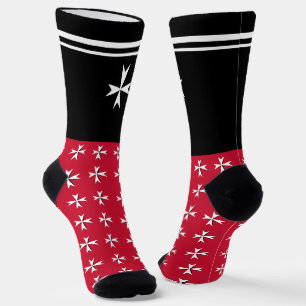 White Maltese Cross, St. John, Malta flag / symbol Socks