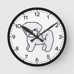 White Maltese Dog Cartoon Drawing Round Clock