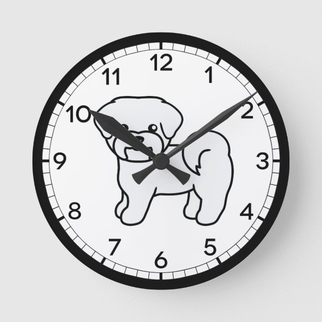 White Maltese Dog Cartoon Drawing Round Clock (Front)