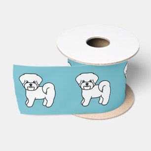 White Maltese Dog Drawing On Blue Background Satin Ribbon