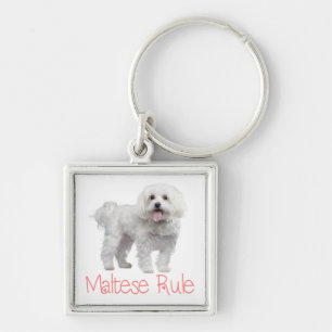 White Maltese Puppy Dog Custom Keychain