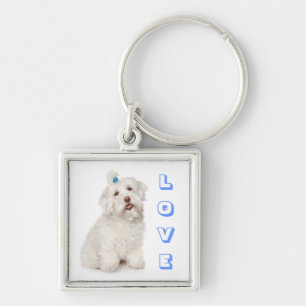 White Maltese Puppy Dog Love Custom Keychain