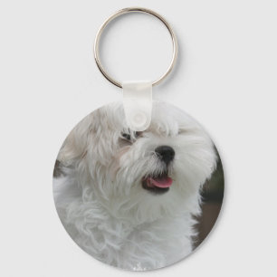 White Maltese Puppy Keychain