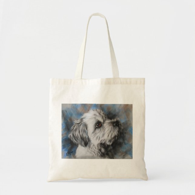 White Maltese/Shih Tzu fluffy dog Tote Bag (Front)
