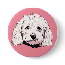 White Maltipoo Pet Dog Button Pin Badge