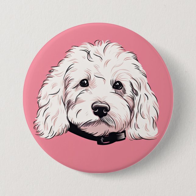 White Maltipoo Pet Dog Button Pin Badge (Front)