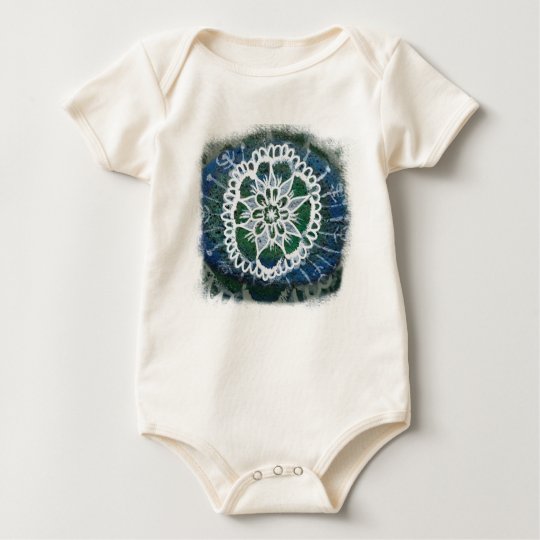 White mandala blue background Organic Bodysuit