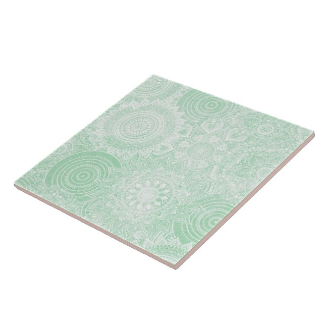 White Mandala Collection Green Design Tile (Side)