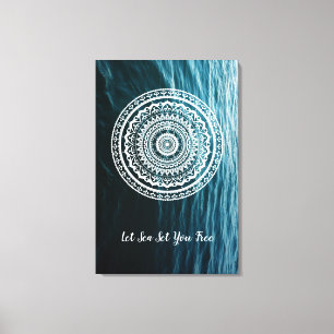 White Mandala Let the sea set you free Canvas Print