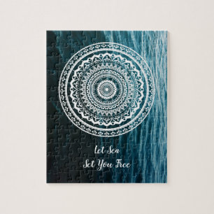 White Mandala Let the sea set you free Jigsaw Puzzle