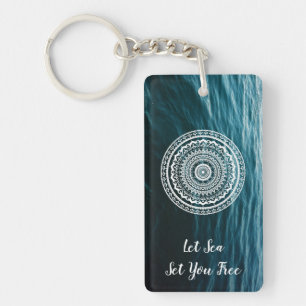 White Mandala Let the sea set you free Key Ring