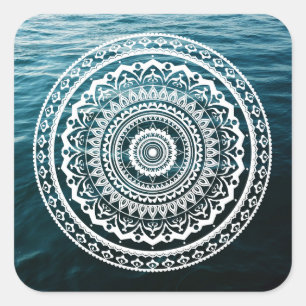 White Mandala Let the sea set you free Square Sticker
