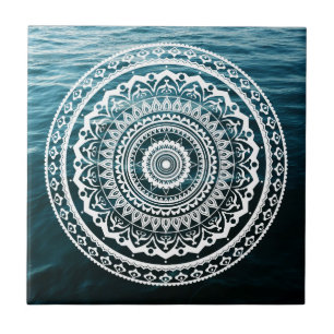 White Mandala Let the sea set you free Tile