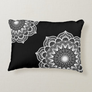 White mandala on black background decorative cushion