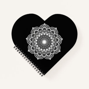 White Mandala on Black Background Notebook