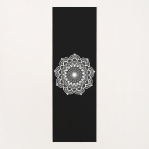 White Mandala on Black Background Yoga Mat