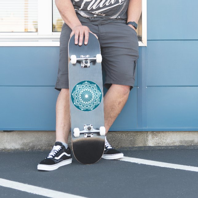 White Mandala on Blue Background (Skater)
