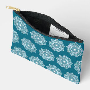 White Mandala on Blue Background Accessory Pouch
