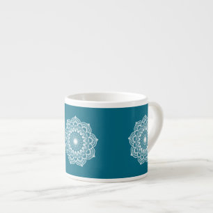 White Mandala on Blue Background Espresso Cup