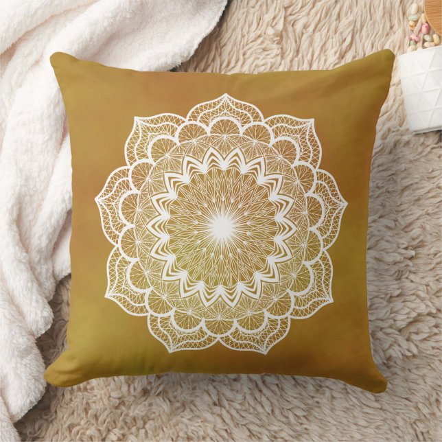 White Mandala on Gold Background Cushion (Blanket)