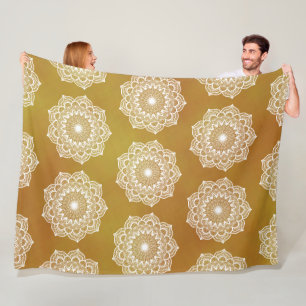 White Mandala on Gold Background Fleece Blanket