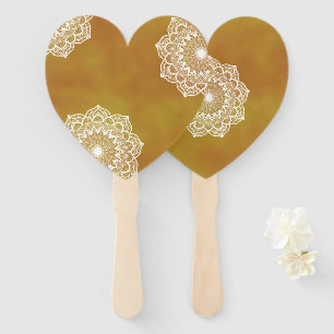 White Mandala on Gold Background Hand Fan