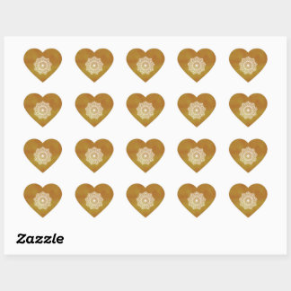 White Mandala on Gold Background Heart Sticker