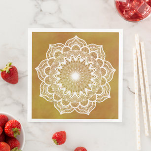 White Mandala on Gold Background Napkin
