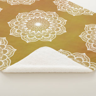White Mandala on Gold Background Sherpa Blanket