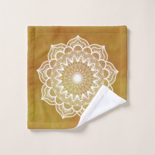 White Mandala on Gold Background Wash Cloth
