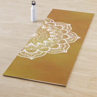 White Mandala on Gold Background Yoga Mat