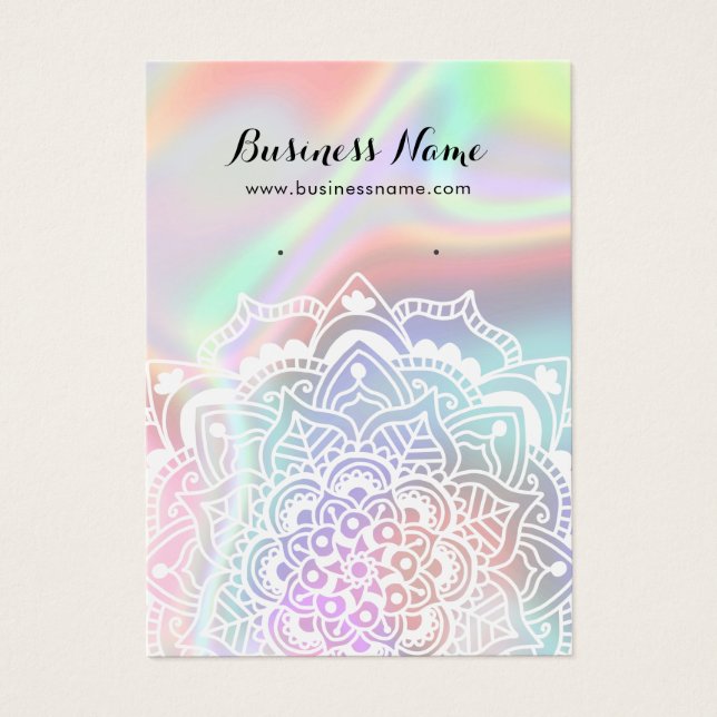 White Mandala on Holographic Display Earring Cards (Front)