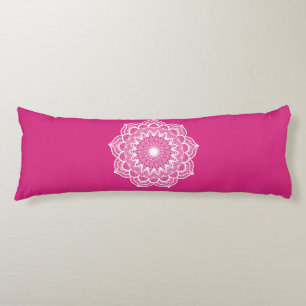 White Mandala on Pink Background Body Cushion