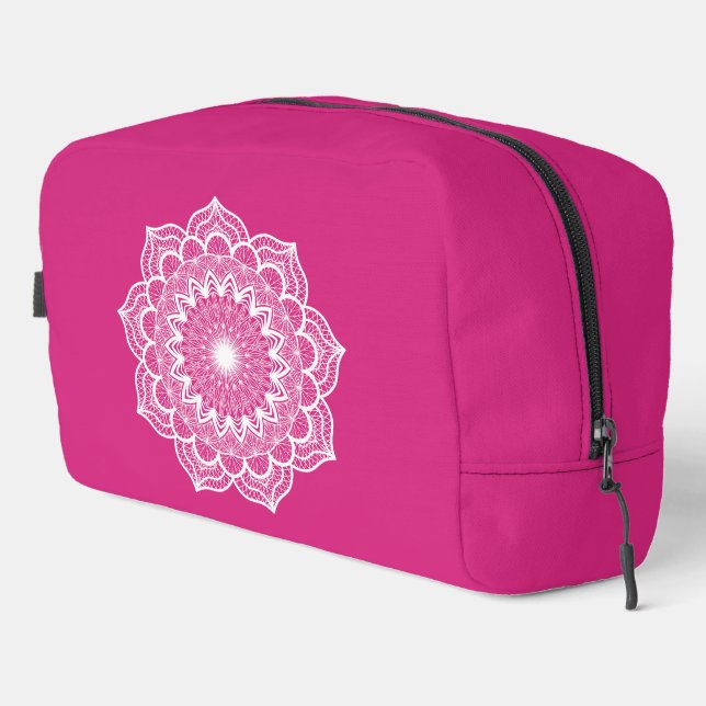 White Mandala on Pink Background Dopp Kit (Right Corner)
