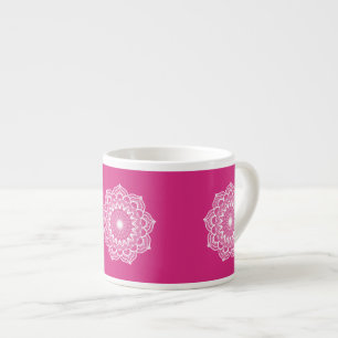 White Mandala on Pink Background Espresso Cup