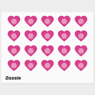 White Mandala on Pink Background Heart Sticker