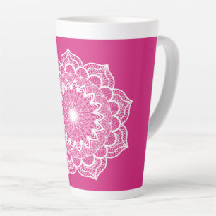 White Mandala on Pink Background Latte Mug