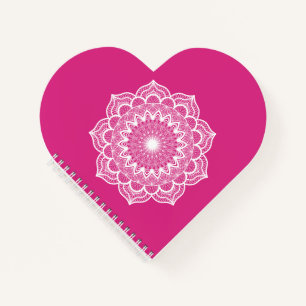 White Mandala on Pink Background Notebook