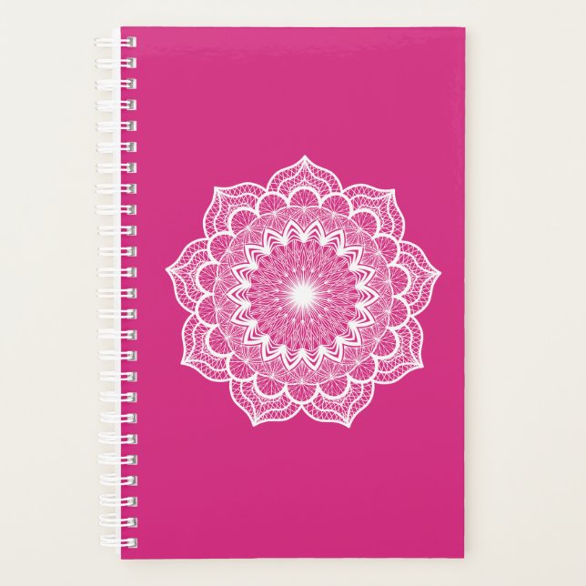 White Mandala on Pink Background Planner (Front)