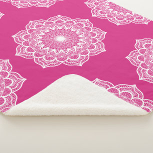 White Mandala on Pink Background Sherpa Blanket