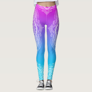 White mandala on pink to blue ombre leggings