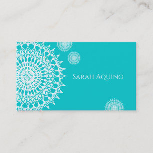 White Mandala On Turquoise Business Card