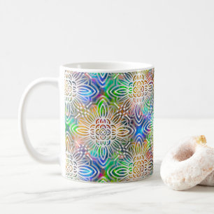 White Mandala Pattern Over Colourful Jewel Tones Coffee Mug