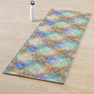 White Mandala Pattern Over Colourful Jewel Tones Yoga Mat