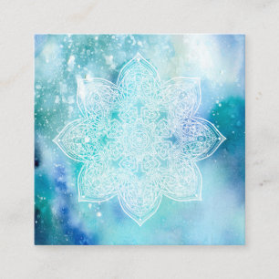 *~* White Mandala Sea Beach Ocean Soft Watercolor Square Business Card