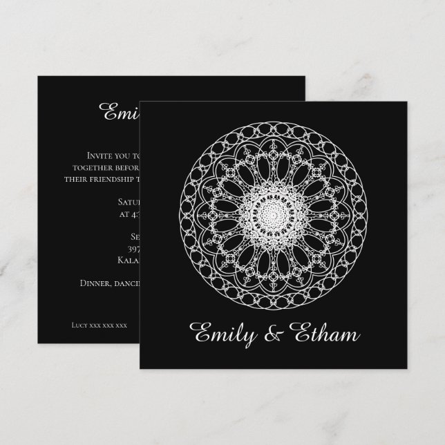 White Mandala Wedding Design Invitation (Front/Back)