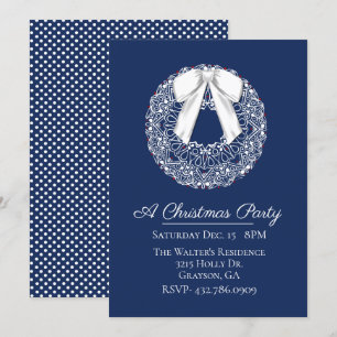 White Mandala Wreath Holiday Party Invitation