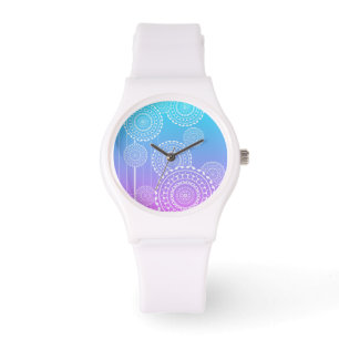White Mandalas on Aqua Pink Blended Rainbow Watch