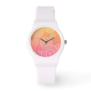 White Mandalas on Yellow Pink Blended Rainbow Watch